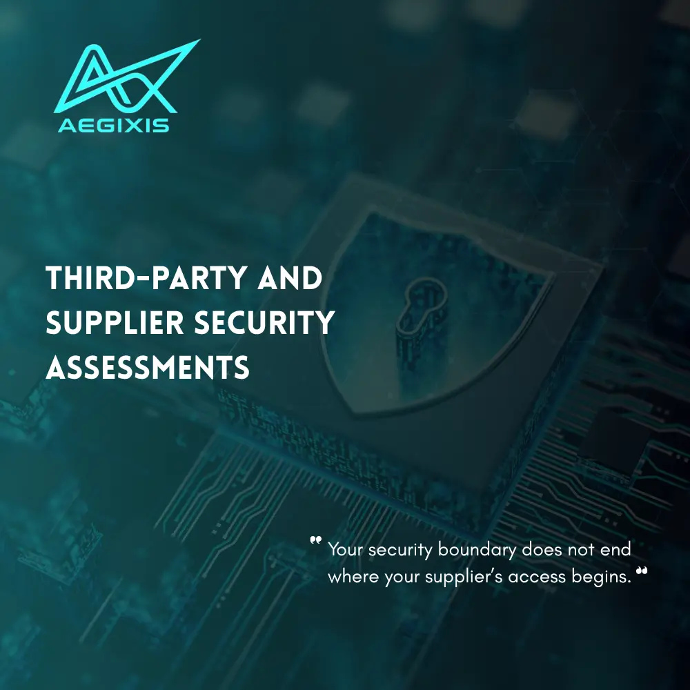 Third-party security assessment reviewing supplier access, data security, integrations, and cyber risk